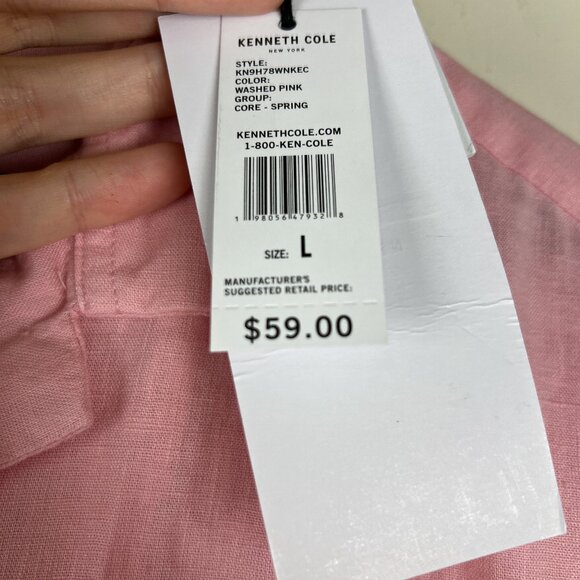 NWT Kenneth Cole Mens Washed Pink Short Sleeve Linen Shirt - Picture 2 of 5